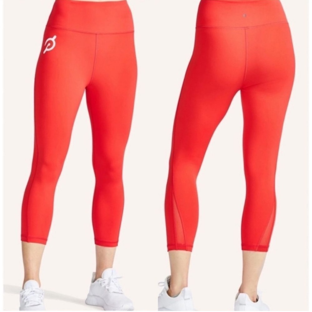 Peloton Red Logo Mesh Detail Workout Cycle Leggings Size Small